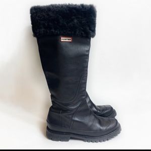 Hunter Steamboat Black Leather Winter Boots